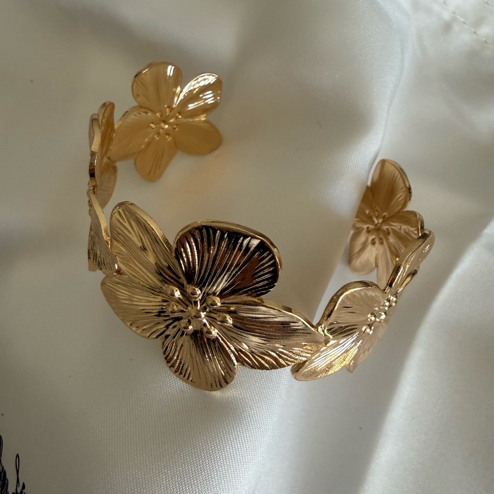 Gold Flower Cuff Bracelet